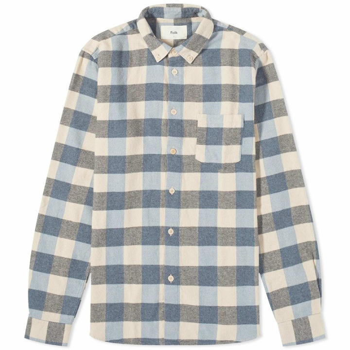Photo: Folk Men's Relaxed Fit Shirt in Blue Flannel Check