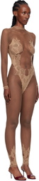 Poster Girl Beige Leaves Fishnet Capri Jumpsuit
