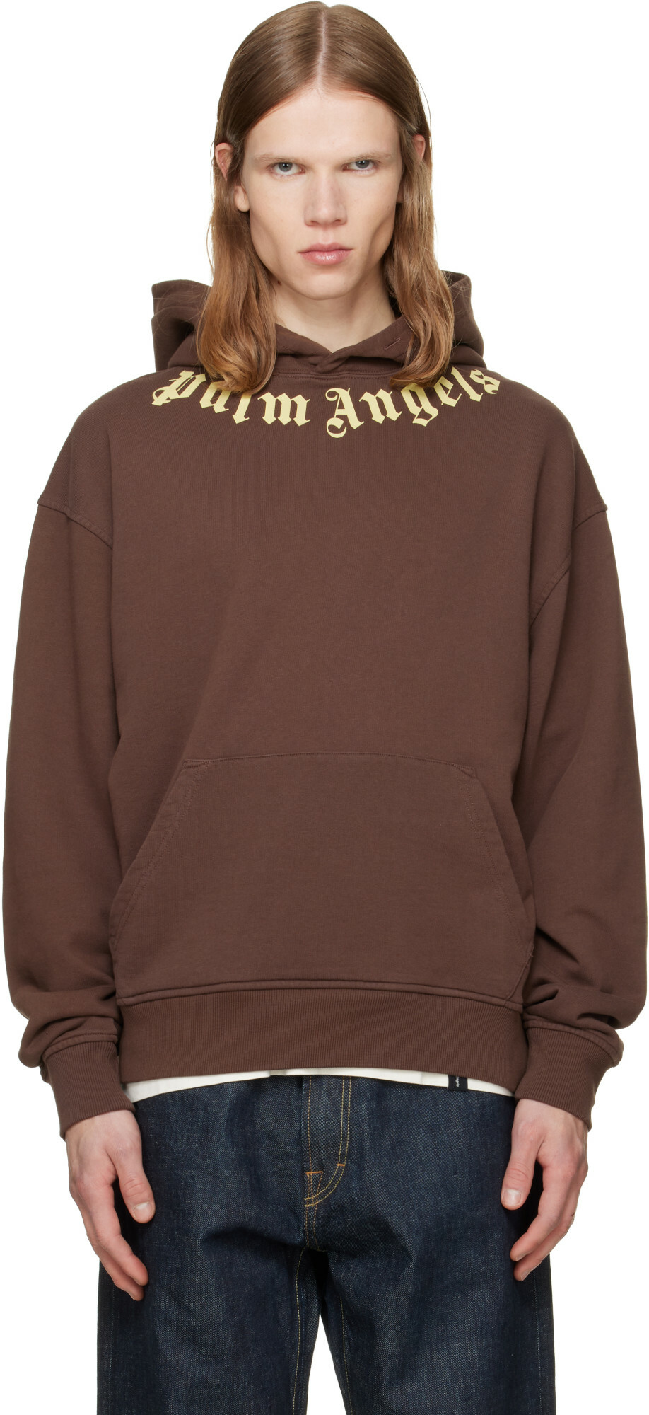 Palm Angels Brown Neck Logo Hoodie
