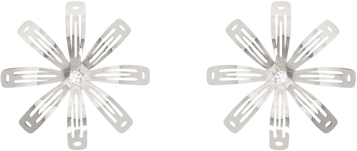Photo: I'm Sorry by Petra Collins SSENSE Exclusive Silver D'heygere Edition Flower Hair Clip Earrings