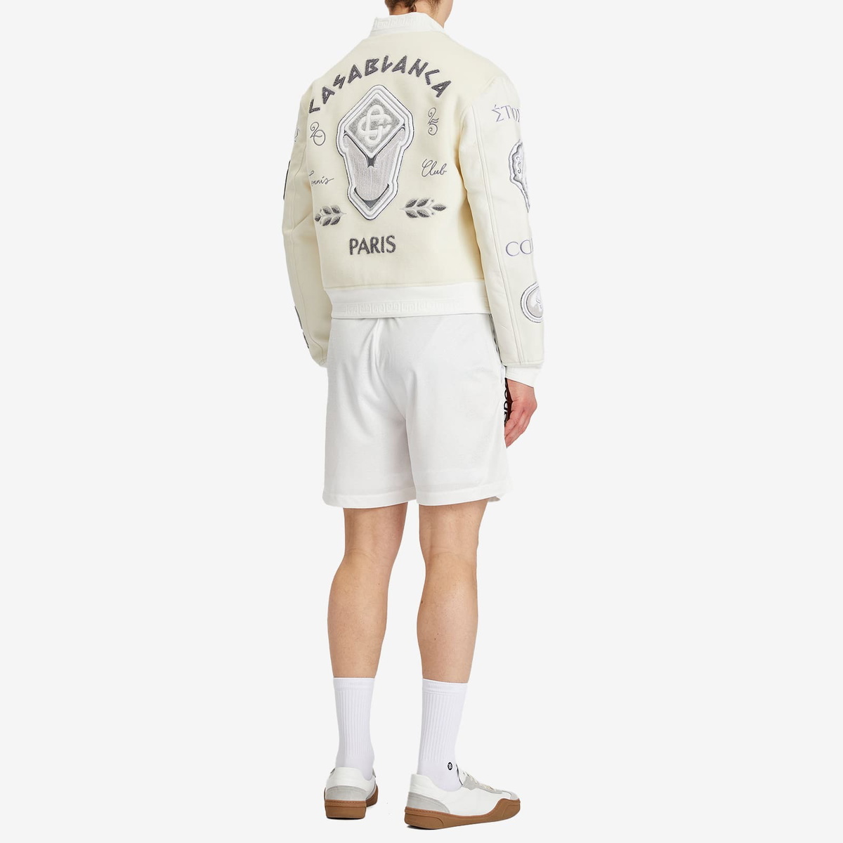 Casablanca Men's Chenille Embroidered Varsity Jacket in Off White