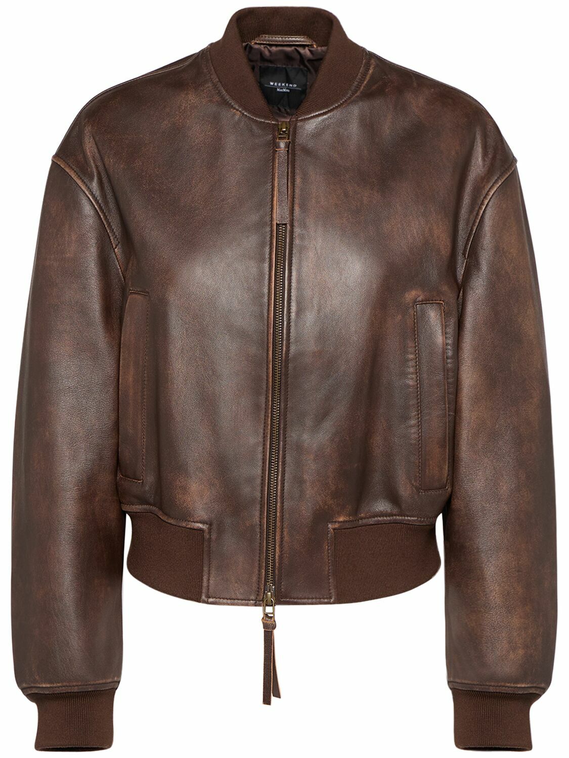 WEEKEND MAX MARA Hiltex Leather Zip Bomber Jacket Weekend