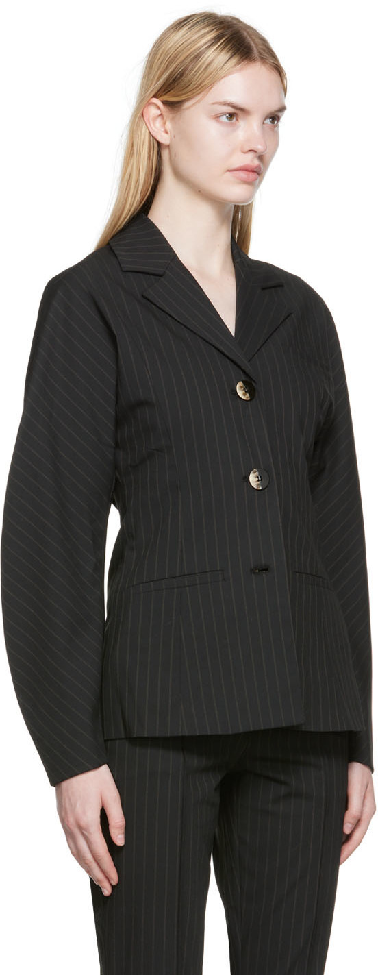 GANNI ガニー　ストライプテーラードジャケット　ブラック GANNI Black Striped Blazer GANNI