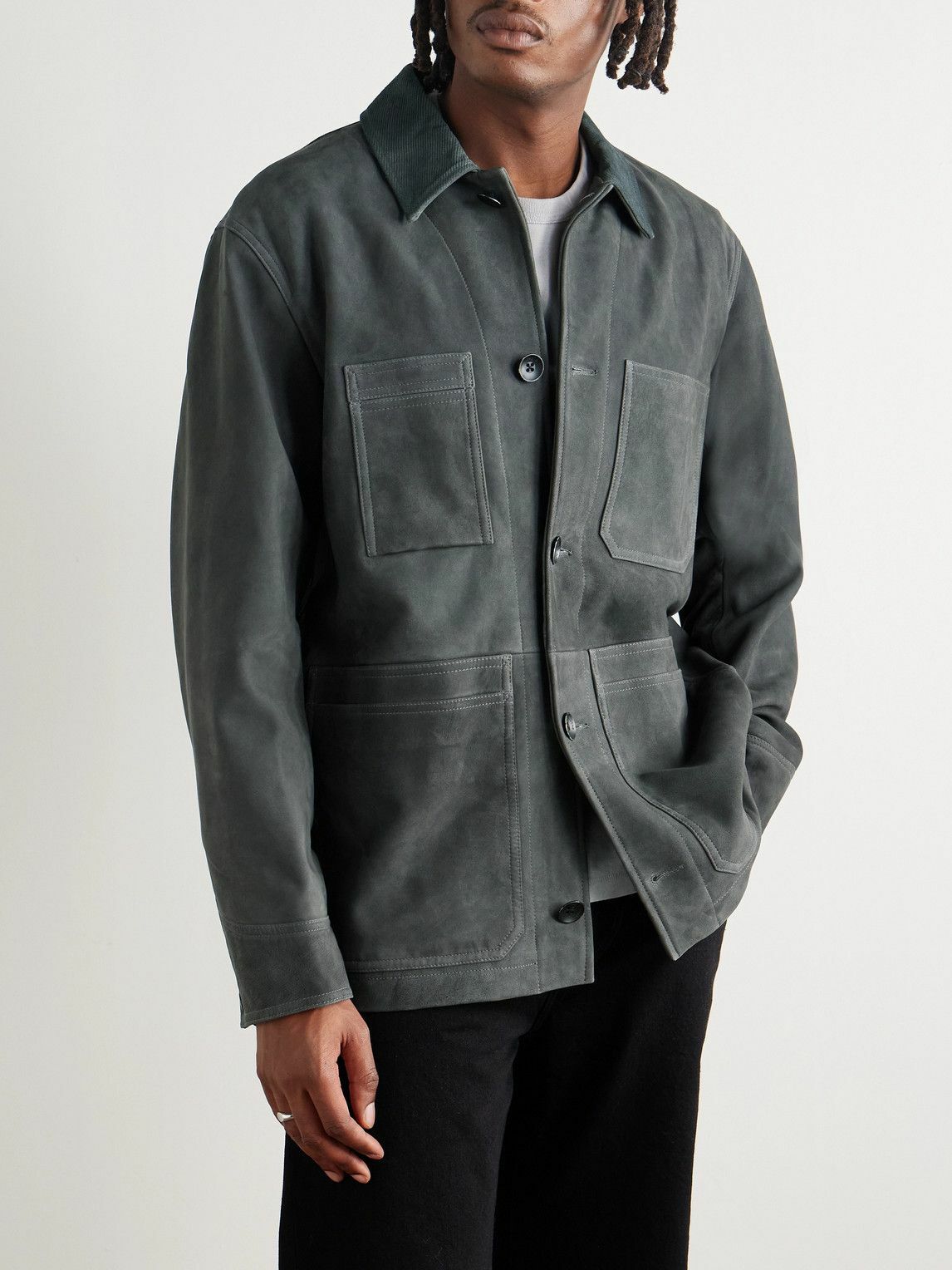 Rag & Bone - Graham Corduroy-Trimmed Suede Jacket - Gray