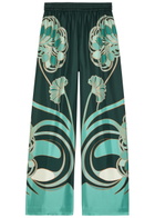 LA Double J Printed Silk-twill Palazzo Trousers Black
