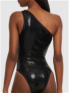 BALMAIN Sequined One Piece Swimsuit with Belt