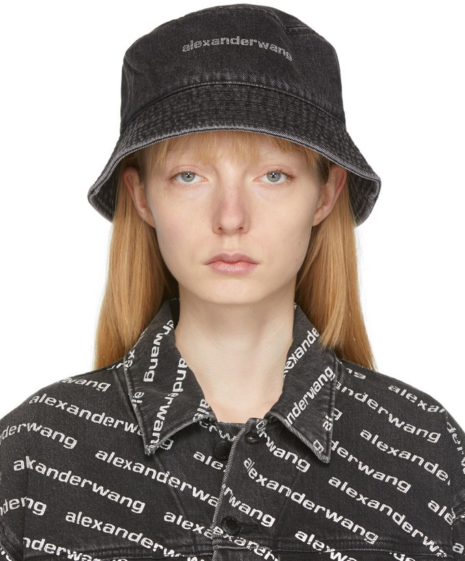 Photo: Alexander Wang Grey Denim Crystal Logo Bucket Hat