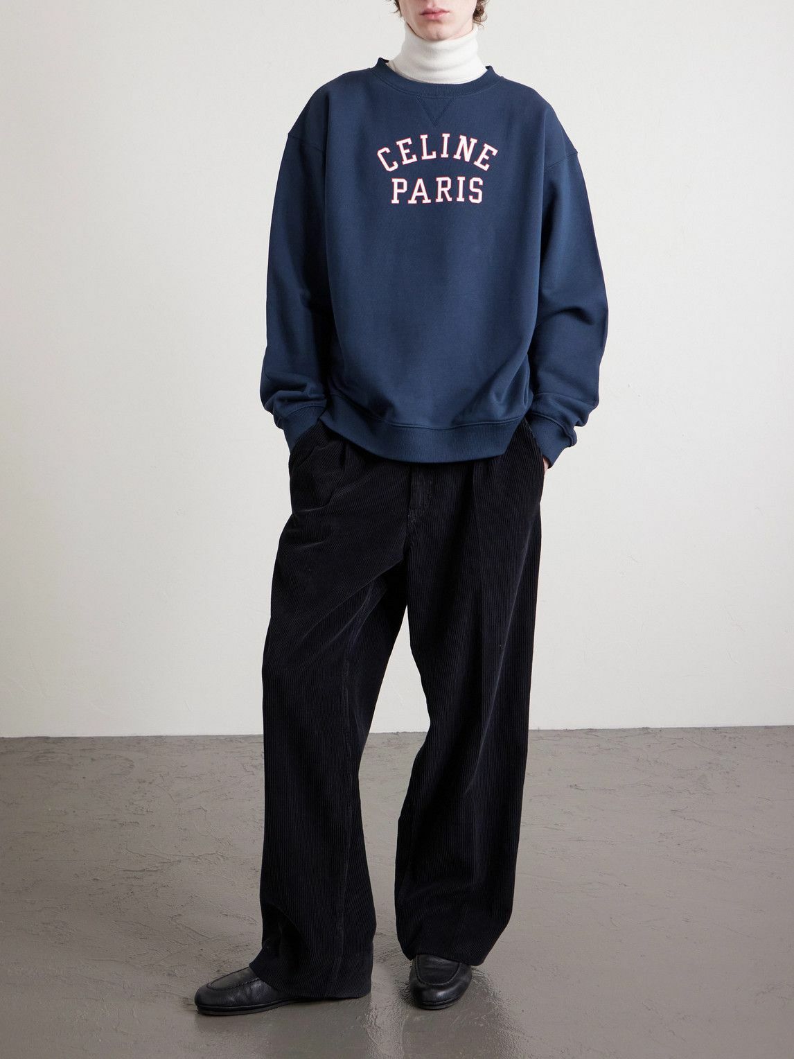 CELINE - Logo-Print Cotton-Jersey Sweatshirt - Blue