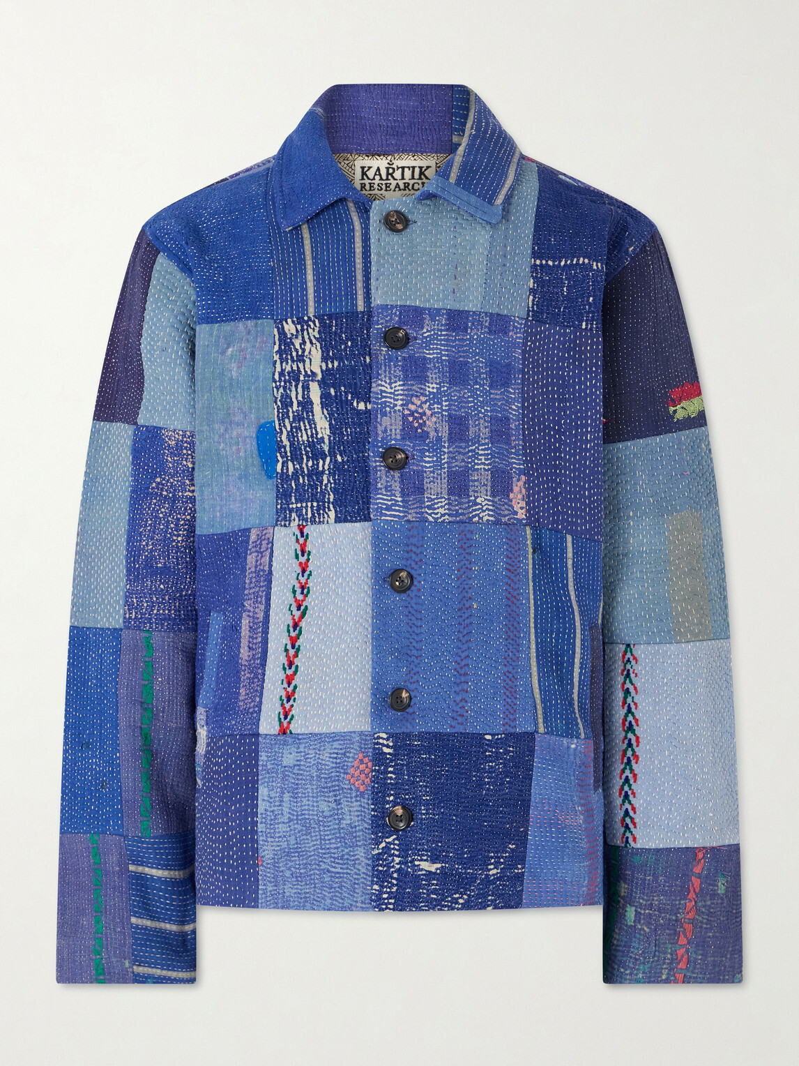 Kartik Research - Kantha Patchwork Embroidered Cotton Jacket - Blue