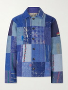 Kartik Research - Kantha Patchwork Embroidered Cotton Jacket - Blue