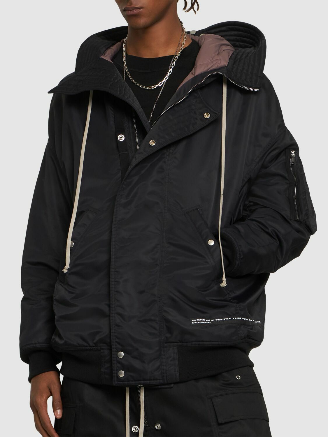 RICK OWENS DRKSHDW - Hooded Long Bomber Nylon Down Jacket Rick Owens Drkshdw