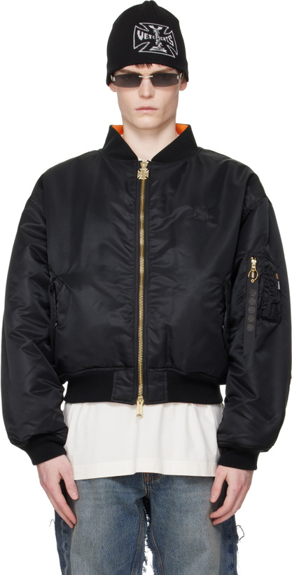 Photo: VETEMENTS Black Leather Crosses Bomber Jacket