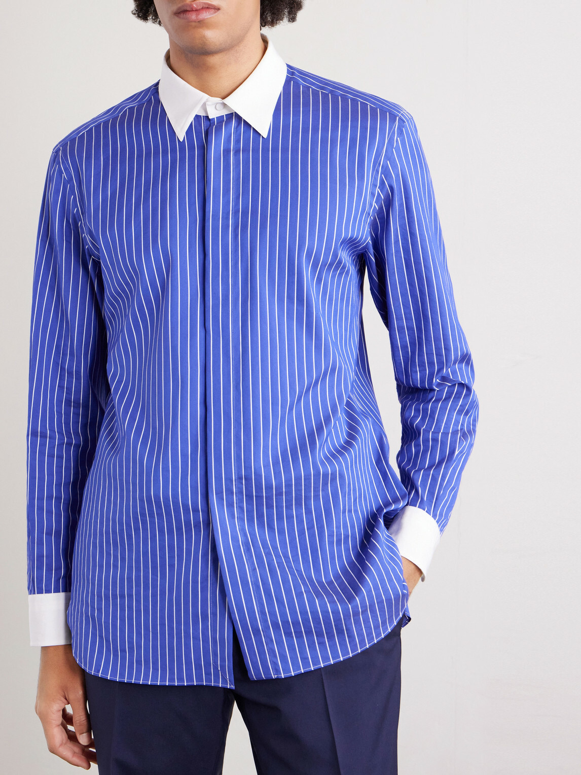 TOM FORD - Pinstriped Silk Shirt - Blue