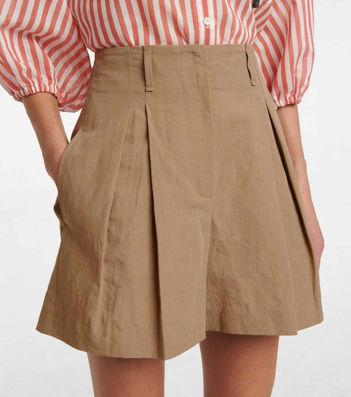 Brunello Cucinelli - Linen-blend high-waisted shorts