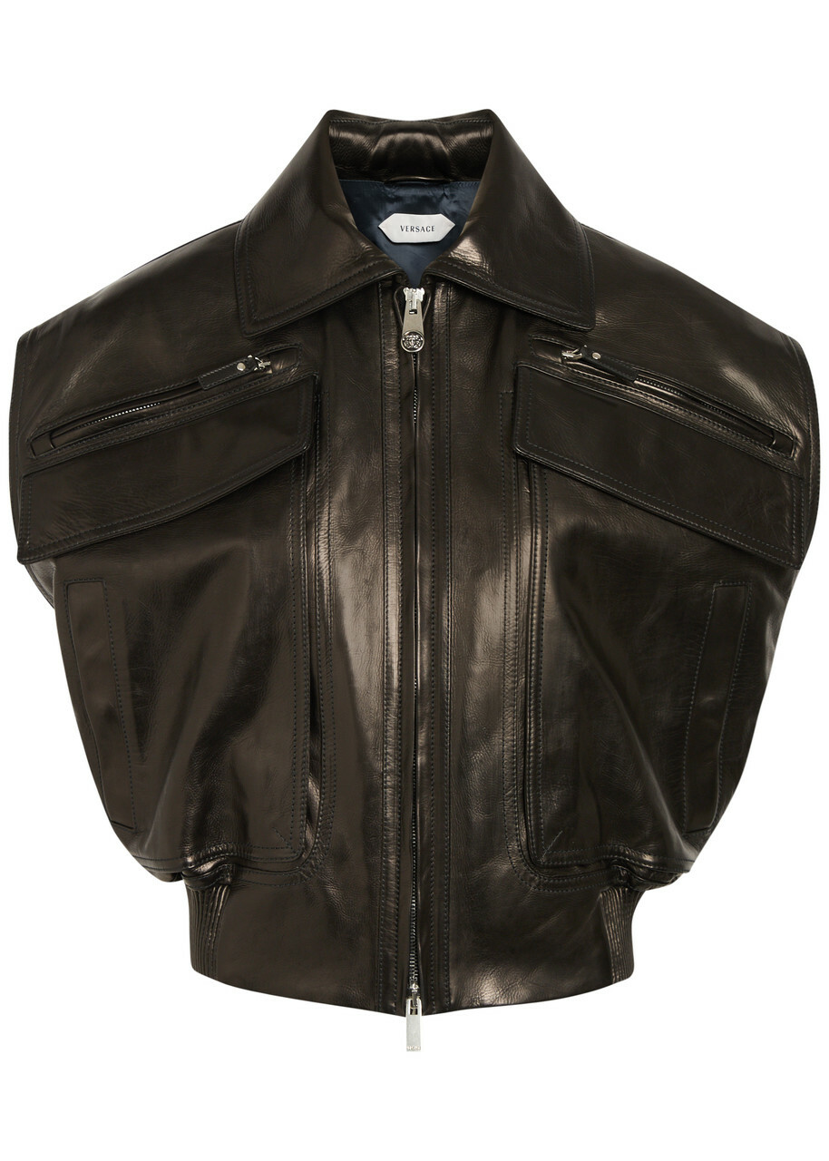 Versace Floridiana Calf Leather Vest Black