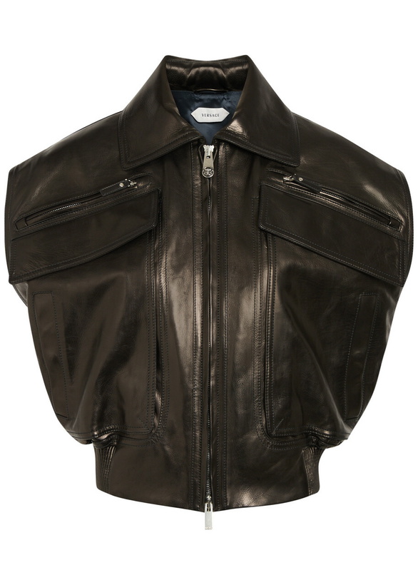 Photo: Versace Floridiana Calf Leather Vest Black