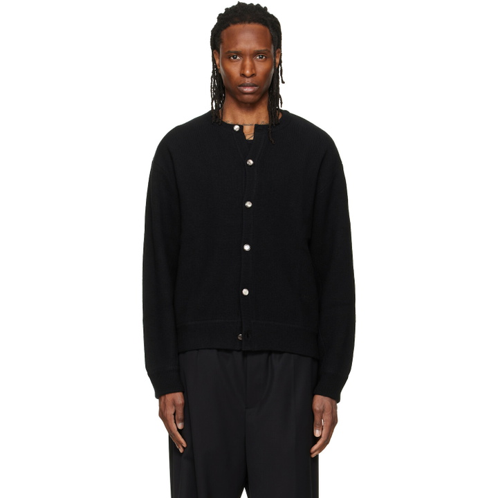 Photo: WOOYOUNGMI Black Round Neck Wool Cardigan