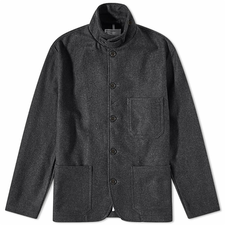 Photo: Universal Works Men's Melton Wool Bakers Chore Jacket in Charcoal