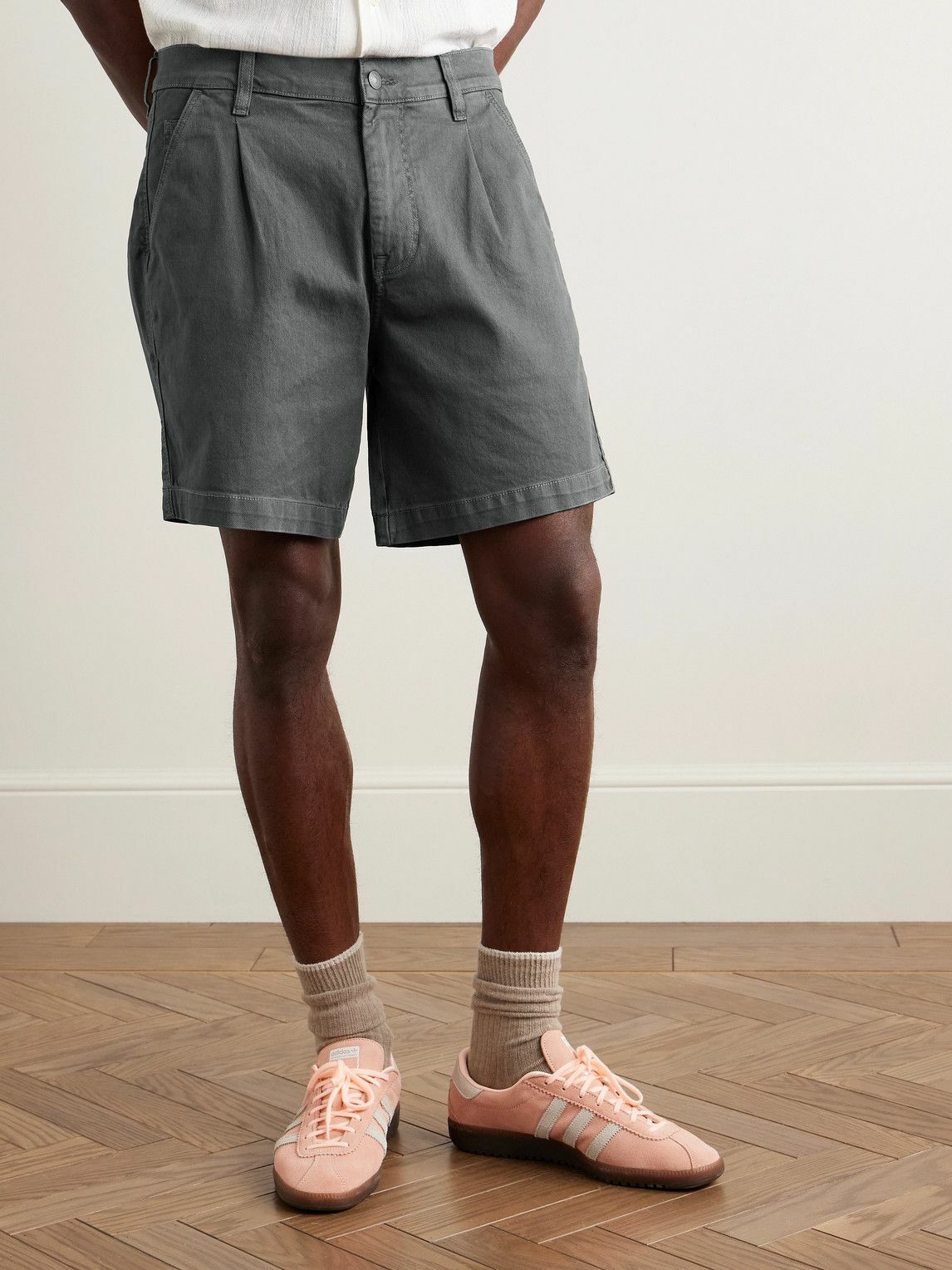 Corridor - Straight-Leg Pleated Garment-Dyed Cotton-Blend Twill Shorts - Gray