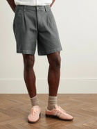 Corridor - Straight-Leg Pleated Garment-Dyed Cotton-Blend Twill Shorts - Gray