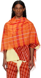 HOMME PLISSÉ ISSEY MIYAKE Orange Plaid Stole Scarf
