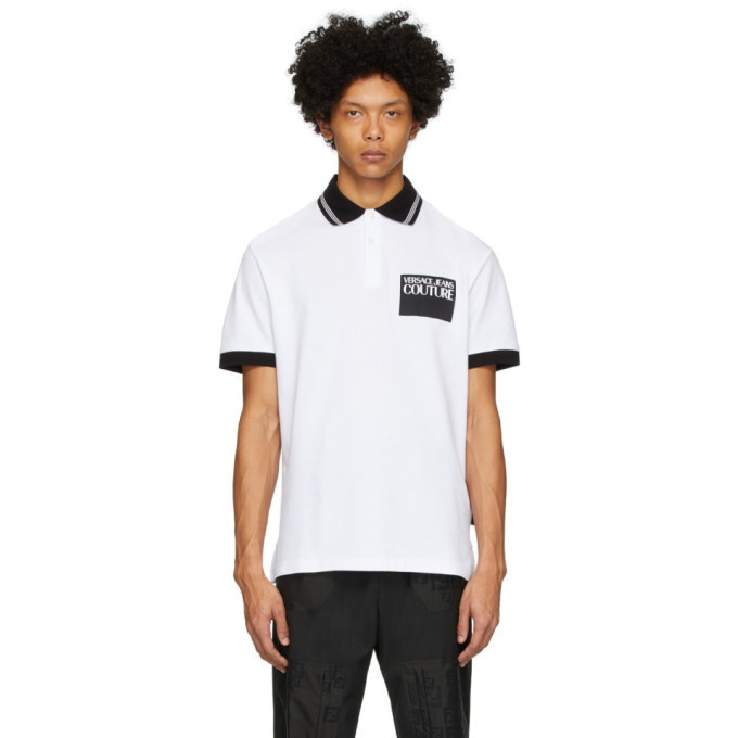 Photo: Versace Jeans Couture White Institutional Logo Patch Polo
