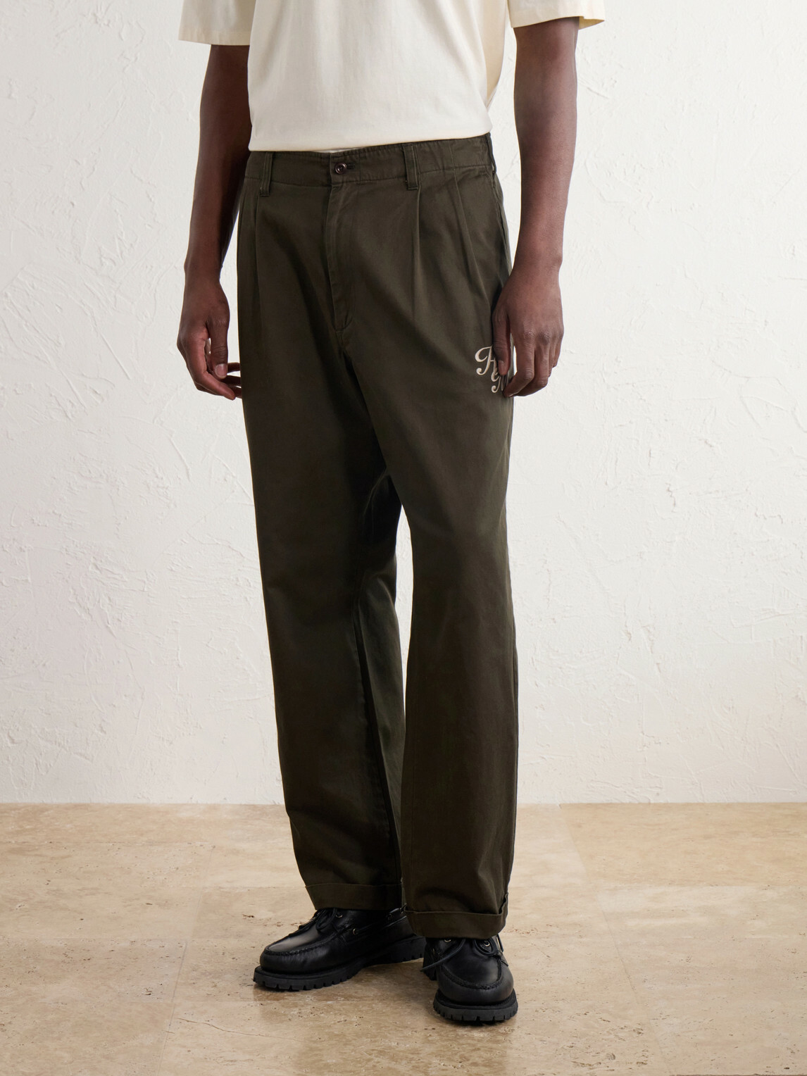 Human Made - Tapered Logo-Embroidered Pleated Cotton-Twill Trousers - Green
