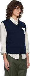 AMI Paris Navy Wool & Cotton Sleeveless Ami de Coeur Vest