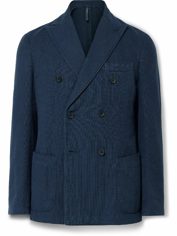 Photo: Incotex - Montedoro Unstructured Double-Breasted Cotton and Ramie-Blend Blazer - Blue