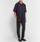 Acne Studios - Camp-Collar Panelled Cotton-Flannel Shirt - Men - Navy