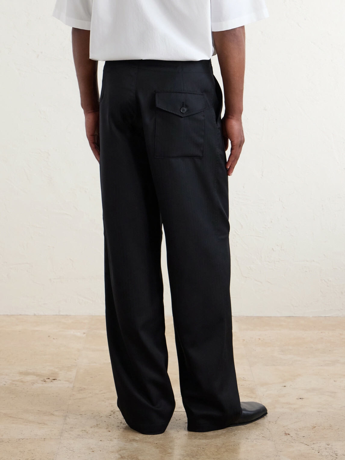 Auralee - Wide-Leg Wool Herringbone Cargo Trousers - Black