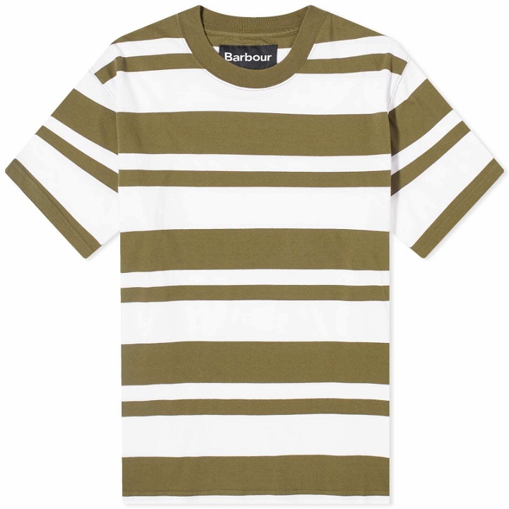 Photo: Barbour Men's OS Friars Stripe T-Shirt in Mid Olive