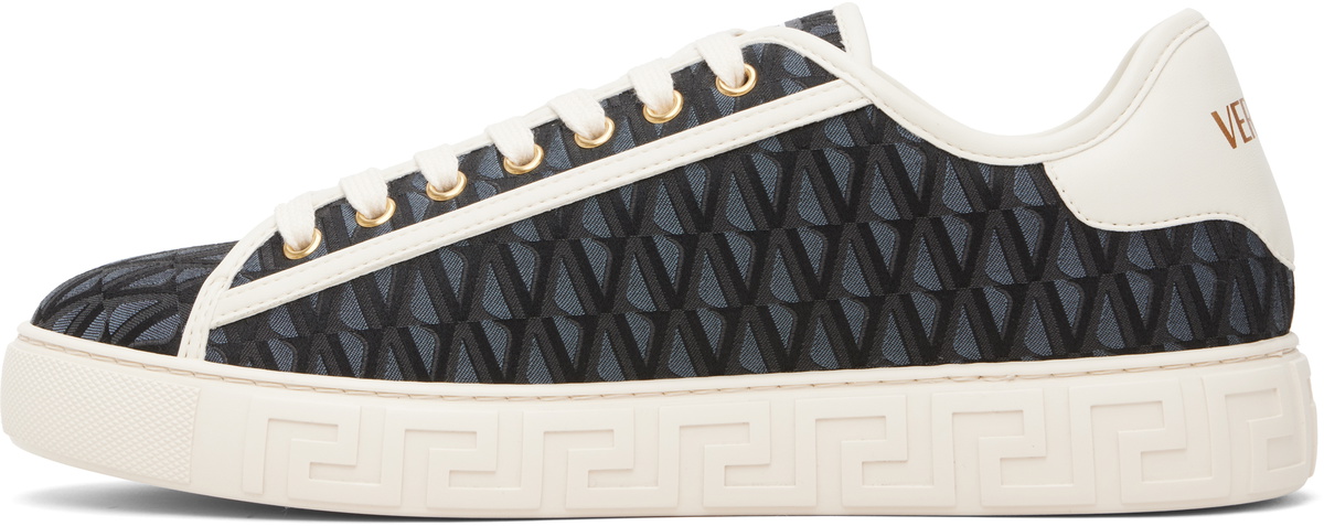 Versace Navy & Black Greca Jacquard Canvas Sneakers