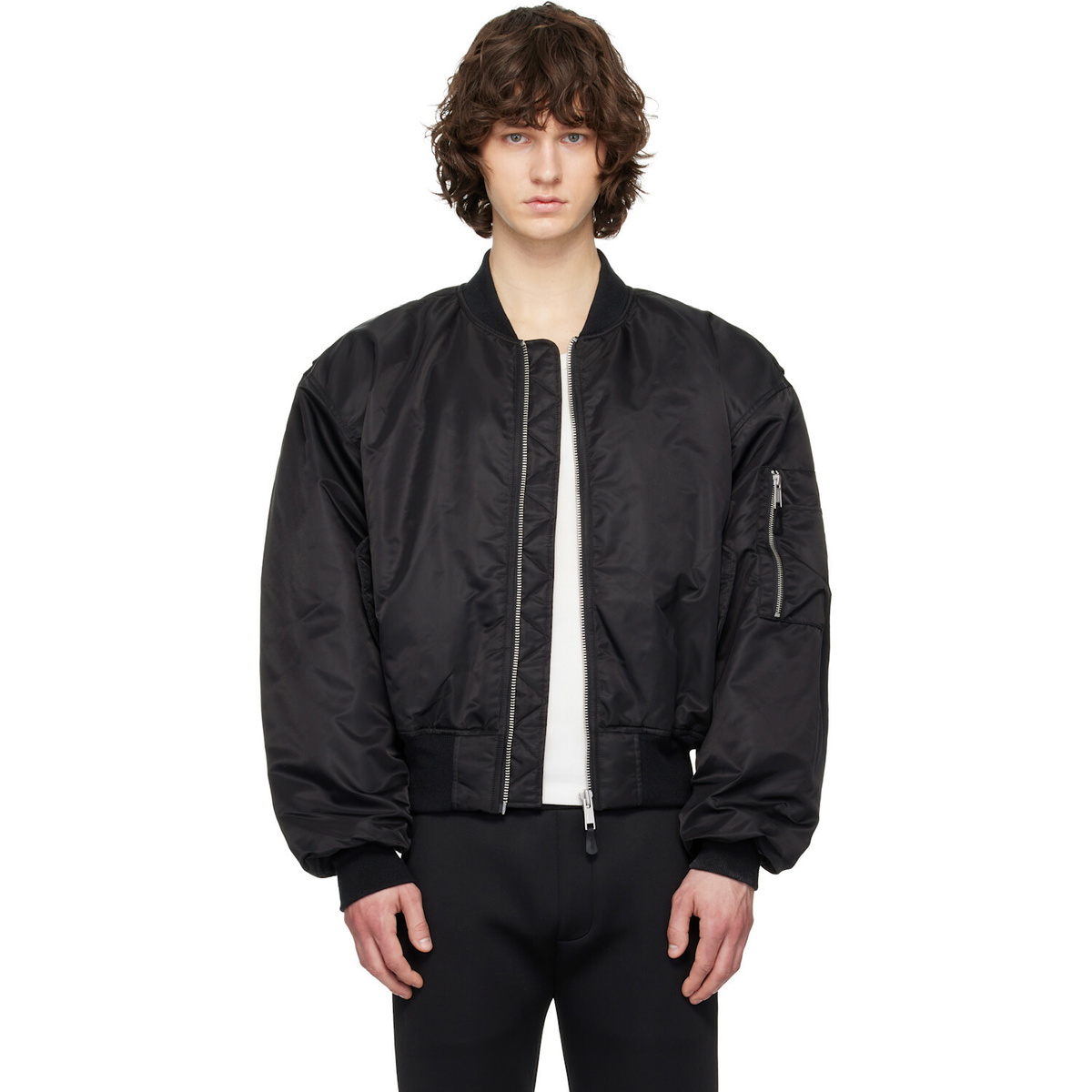 Entire Studios Black Cropped Broad Bomber Jacket