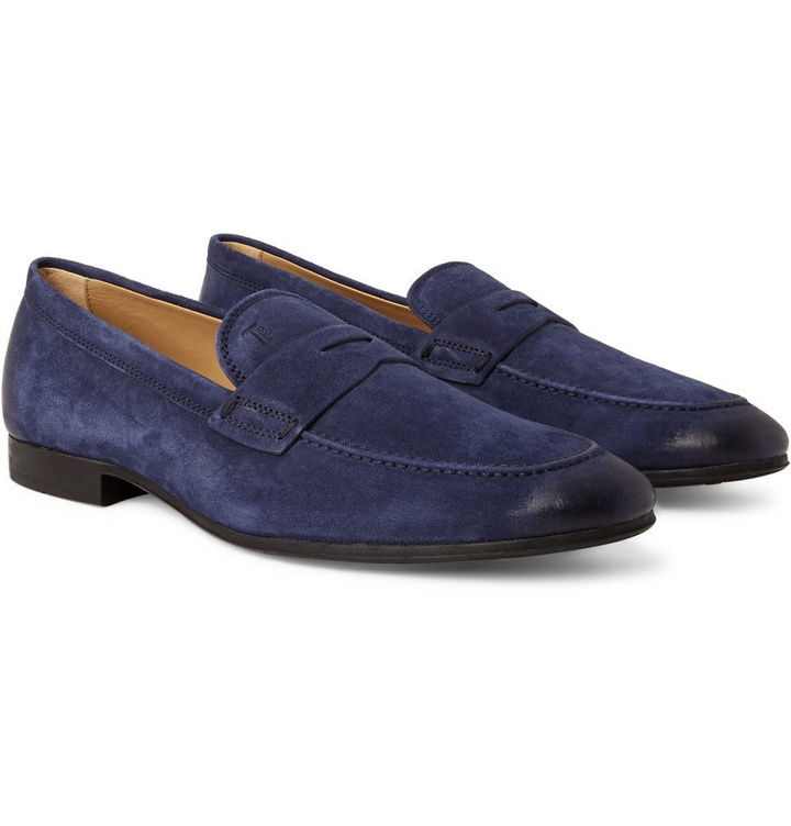 Photo: Tod's - Oiled-Suede Loafers - Men - Storm blue