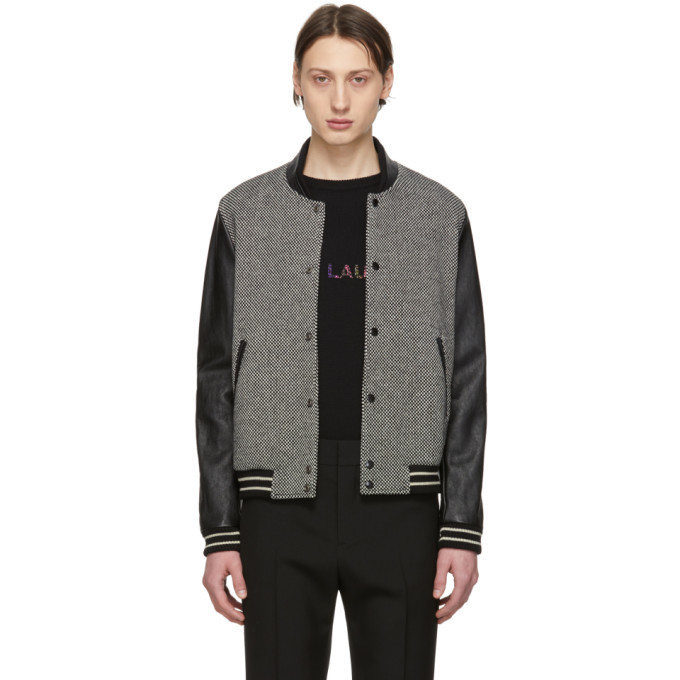 Photo: Saint Laurent Black and Off-White Teddy Bomber Jacket