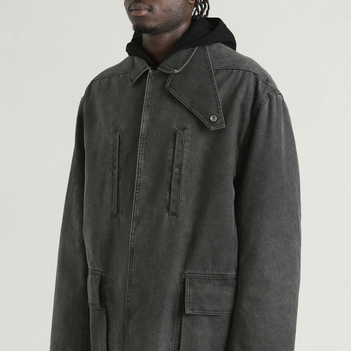 Rick Owens Men's Collared Canvas Mac in Gravel
