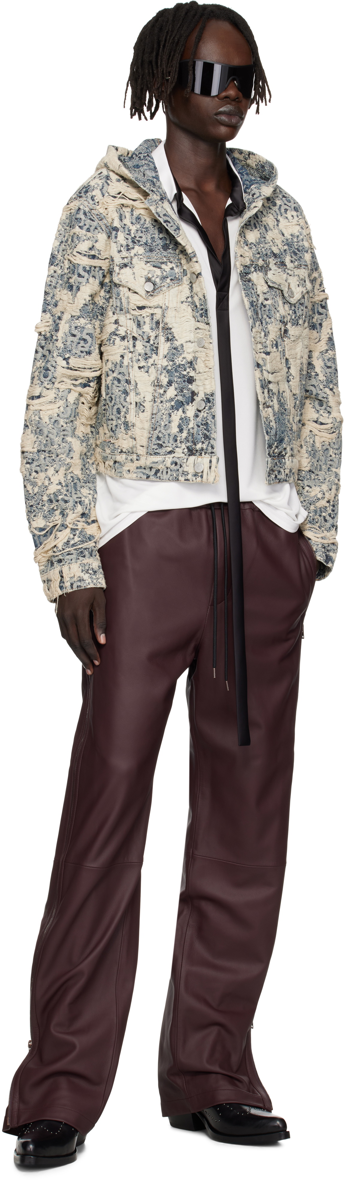 Acne Studios Burgundy Regular Fit Leather Pants