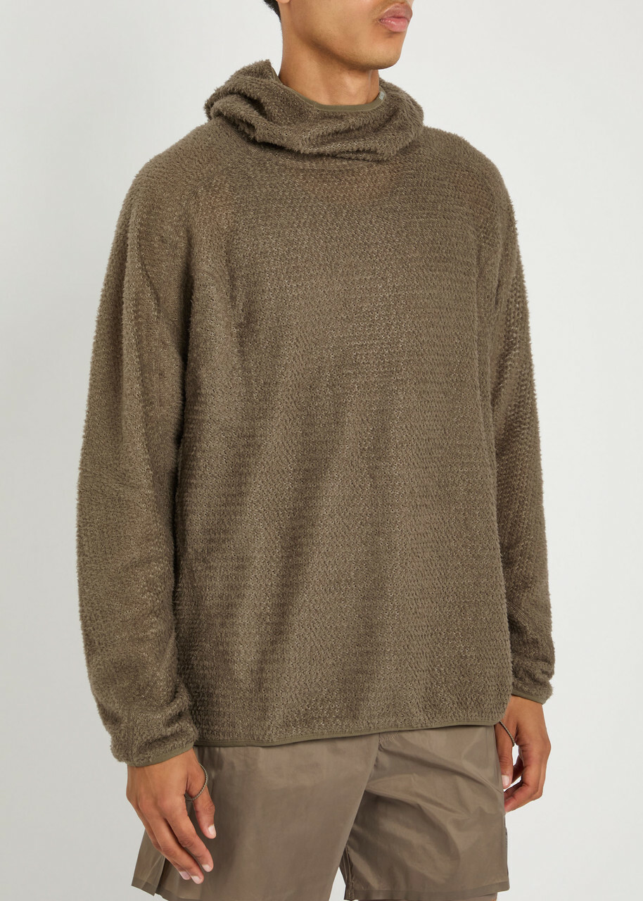 Satisfy Fuzzfleece Hooded Knit Sweatshirt Brown