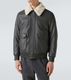 Brioni Shearling-trimmed leather bomber jacket