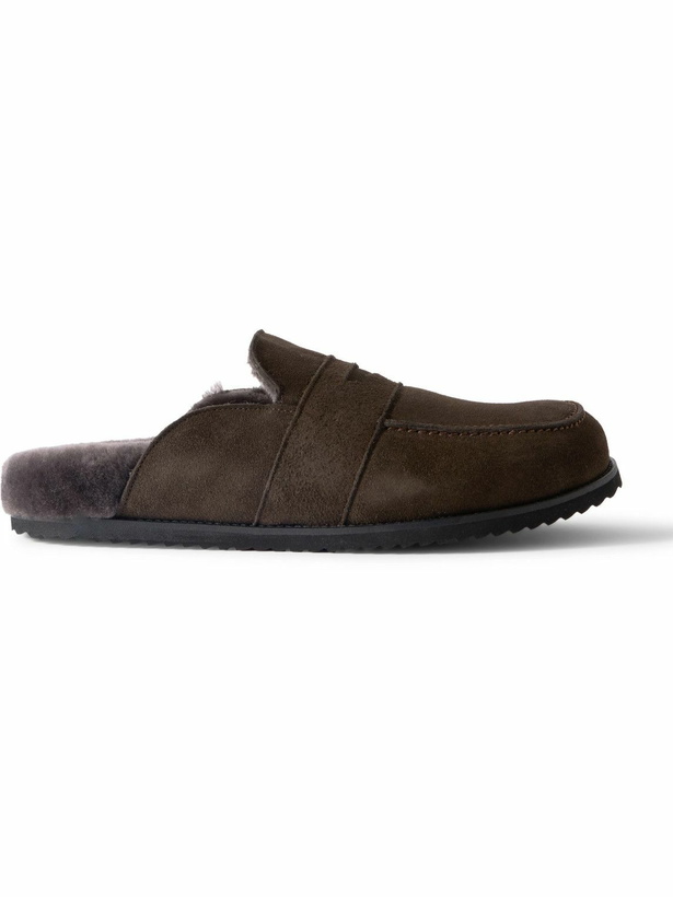 Photo: Mr P. - David Shearling-Lined Suede Slippers - Brown