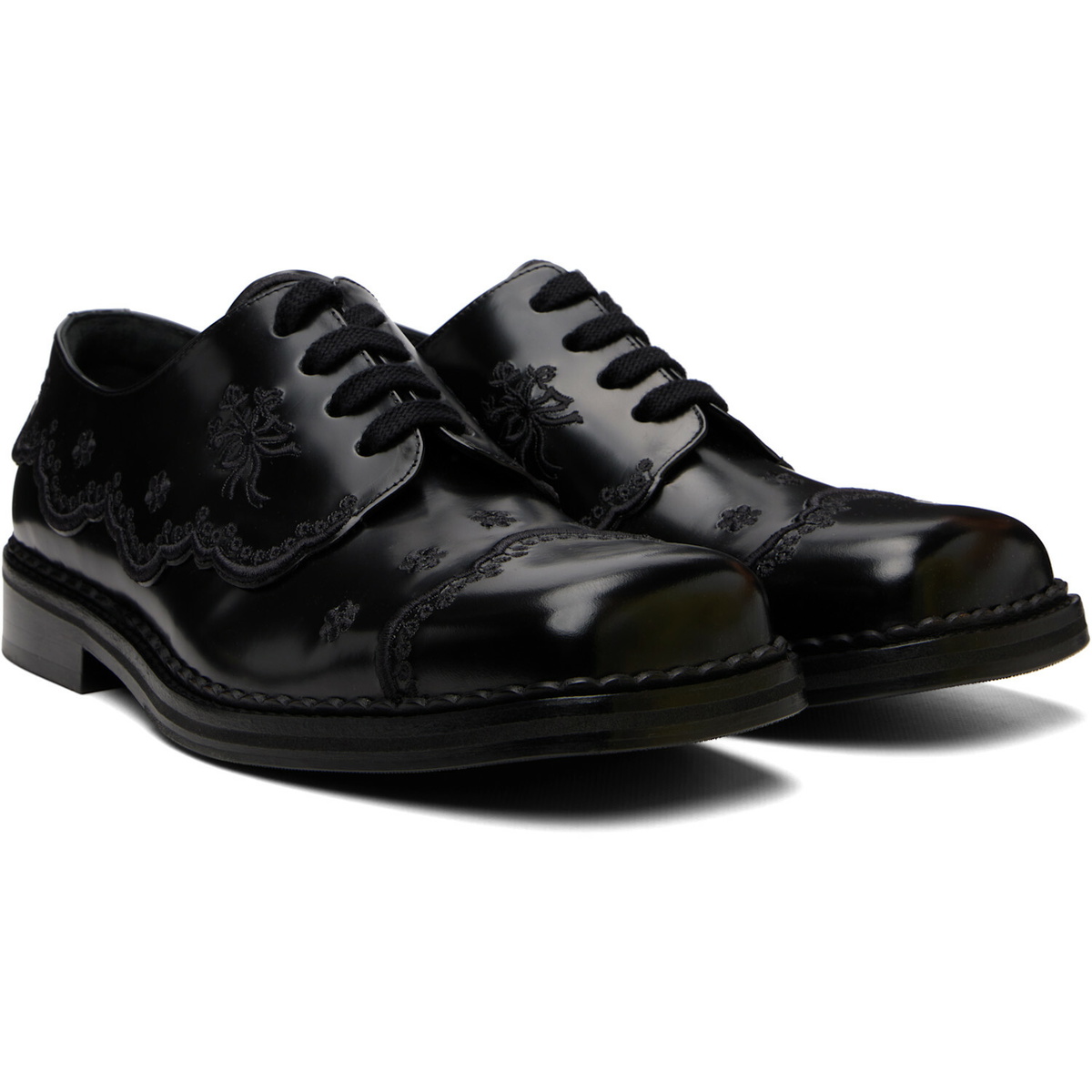 Simone Rocha Black Floral Lace Brogue Derbys