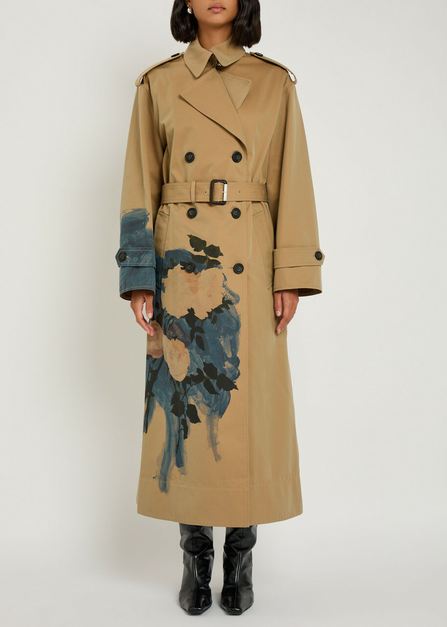 Erdem Printed Belted Cotton Trench Coat Multi Floral