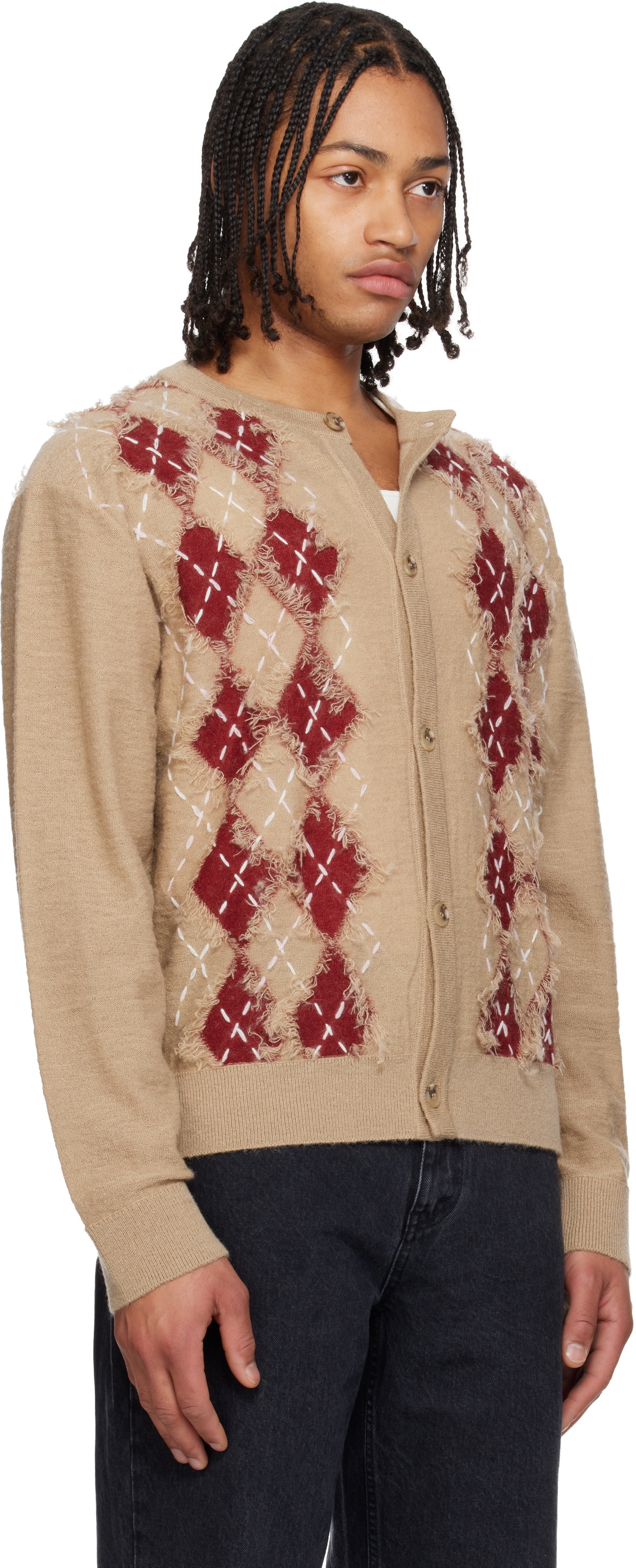 Solid Homme Beige Argyle Roundneck Cardigan