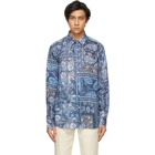 Ralph Lauren Purple Label Blue Linen Paisley Patchwork Shirt