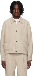 SOSHIOTSUKI Beige Linen Washer Manipulation Drape Pocket Jacket