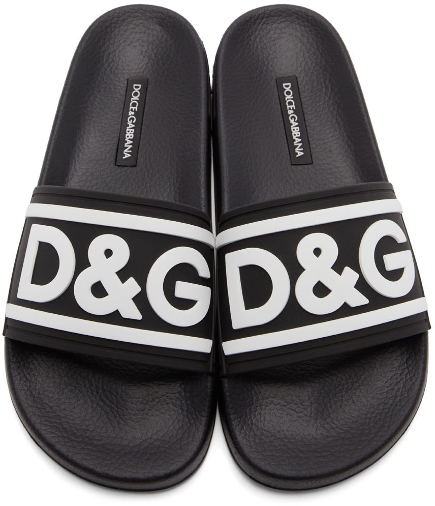 Dolce & Gabbana Black & White Logo Strap Slides Dolce & Gabbana display picture 1