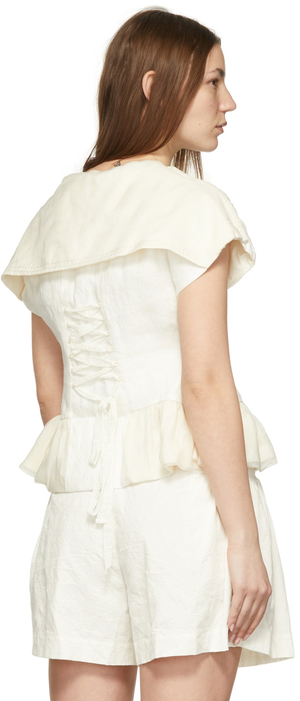 Renli Su Off-White Cap Sleeve Bow Blouse