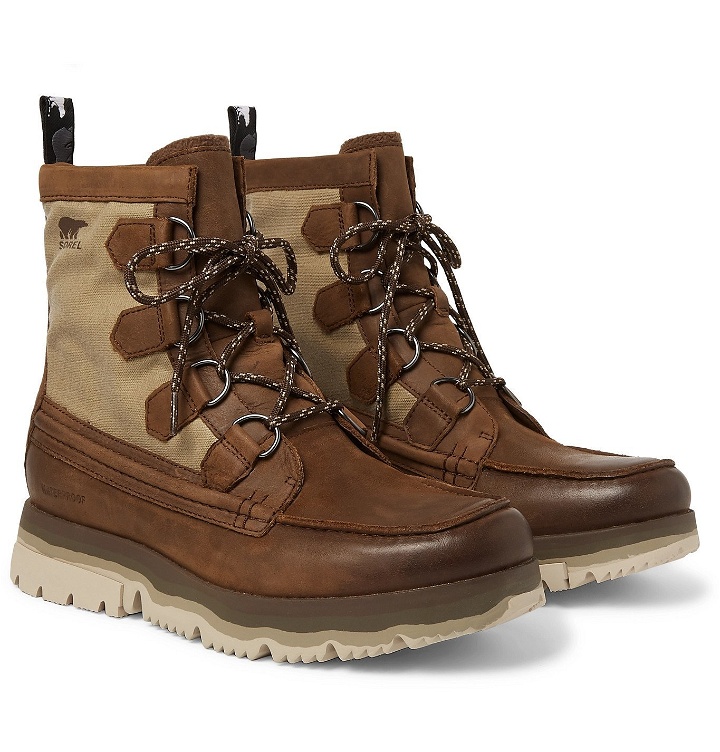 Photo: Sorel - Atlis Caribou Waterproof Leather and Canvas Boots - Brown