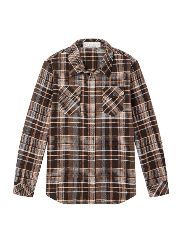Photo: God's True Cashmere - Plaid Cashmere-Flannel Shirt - Brown